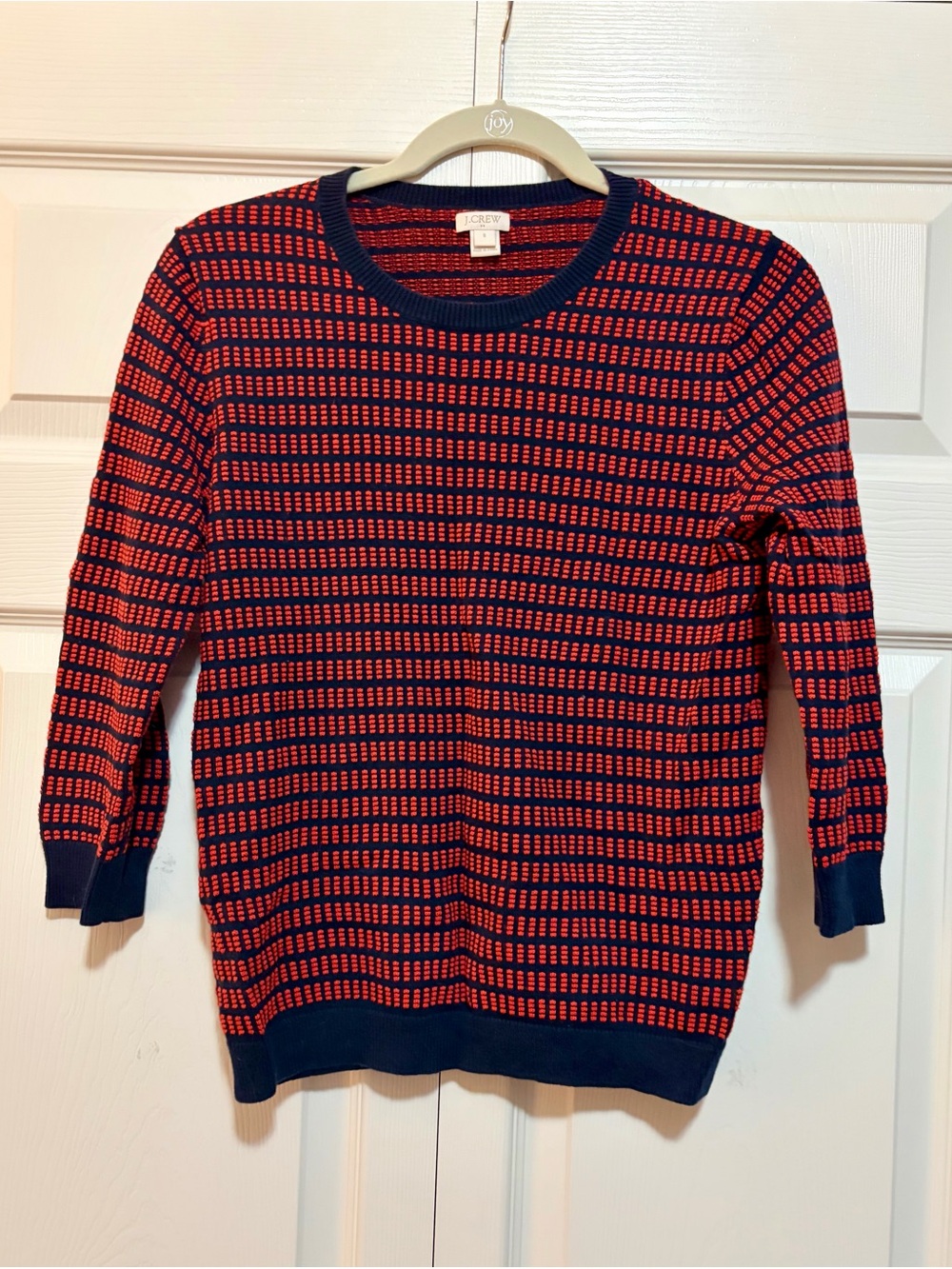 J. Crew Red and Navy Striped Pattern Crewneck Sweater